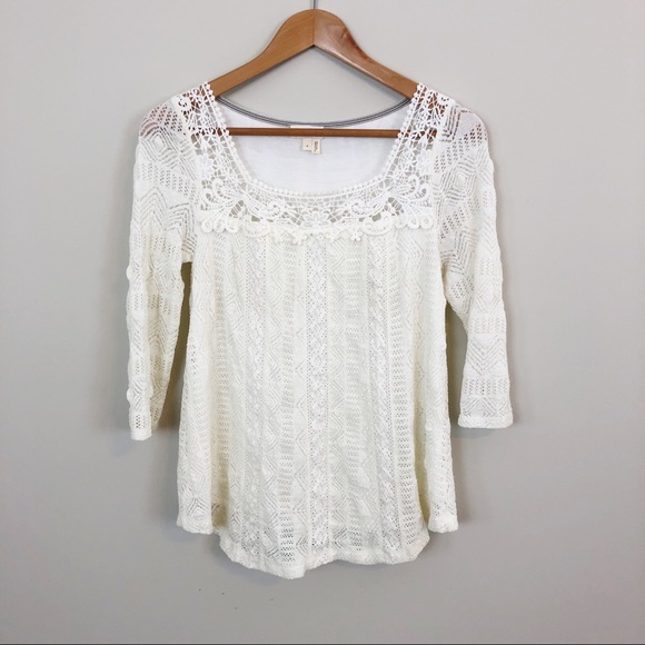 Anthropologie Tops - Anthro Meadow Rue Crochet Cream Lace Top